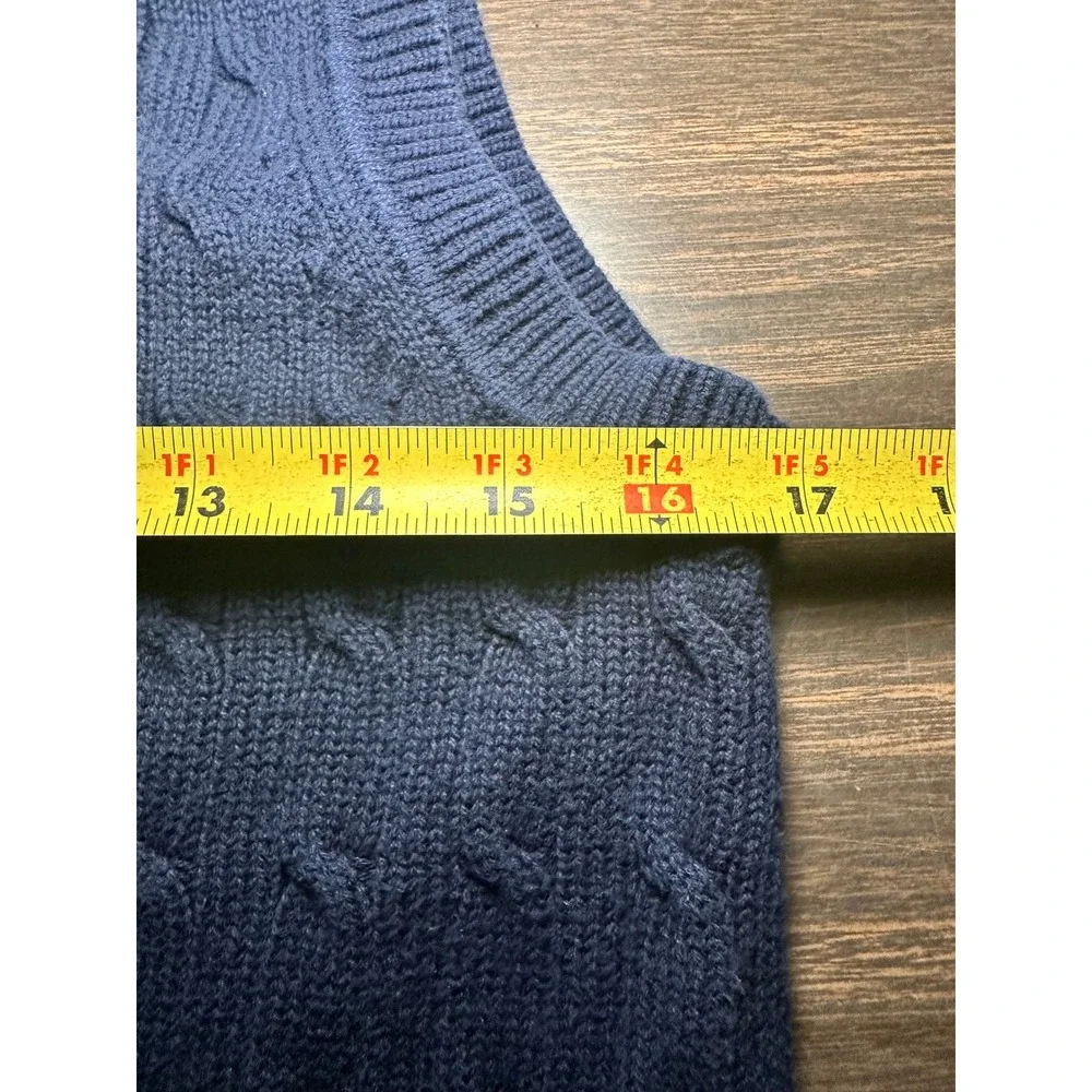 Tommy Hilfiger Boys Navy Cable Knit V-Neck Sweater Vest Striped‎ Trim Sz L 16-18